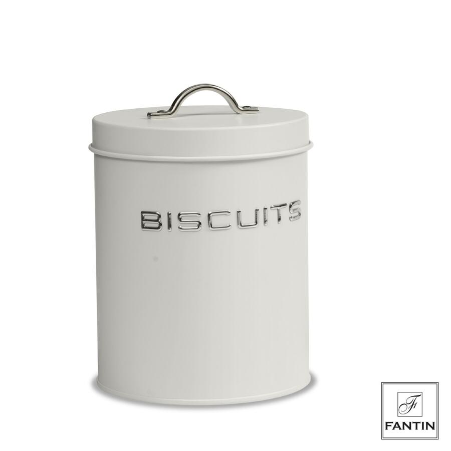 Fantin - Biscottiera Bianca in Latta "Biscuits" Ø13,5xH17,5 cm