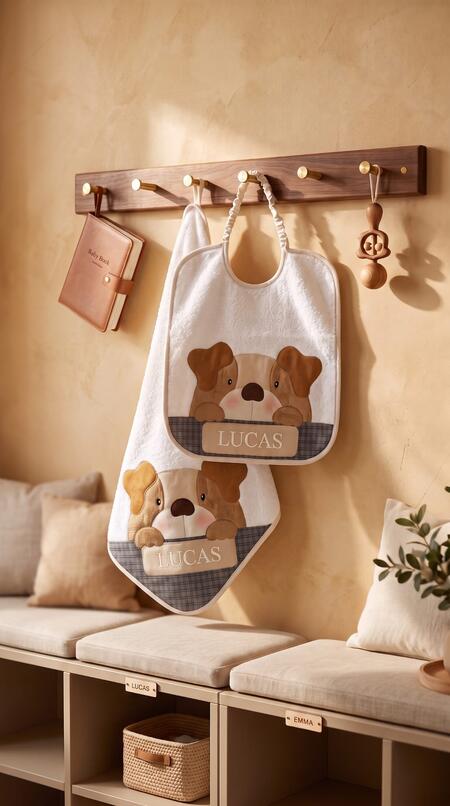 Cartamodello set asilo bavaglia e salvietta cagnolino