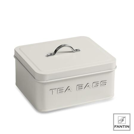 Fantin - Contenitore Bustine Tea Bianco in Latta "Tea Bags" 18x15,5xH8 cm