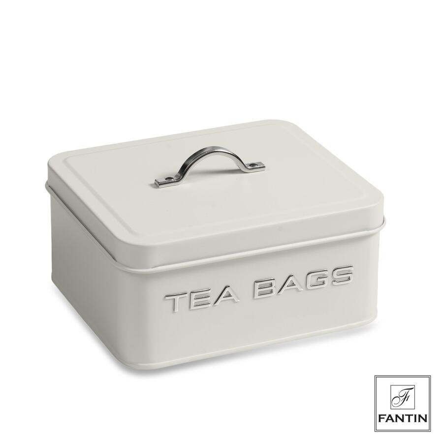 Fantin - Contenitore Bustine Tea Bianco in Latta "Tea Bags" 18x15,5xH8 cm