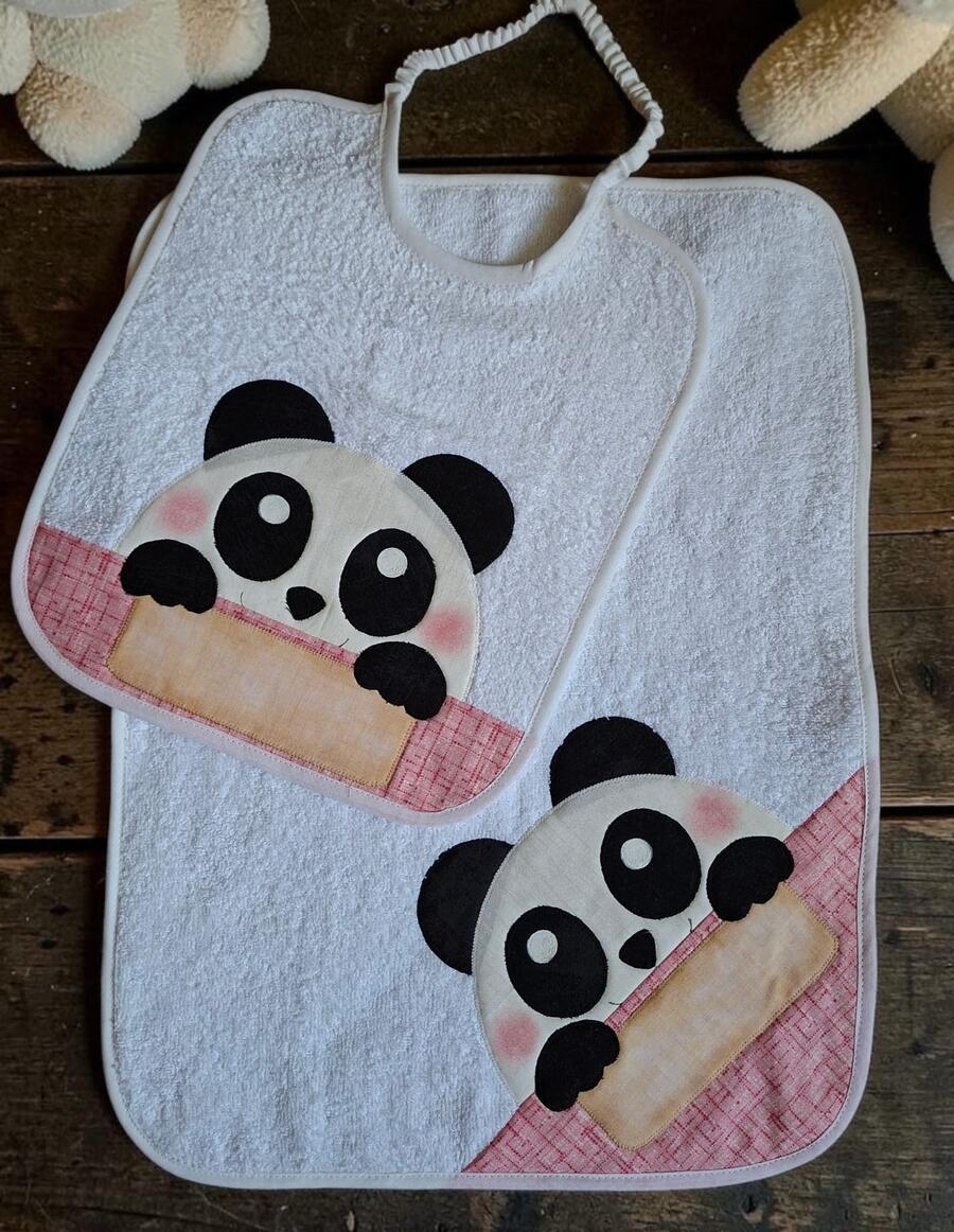 Cartamodello set asilo bavaglia e salvietta panda