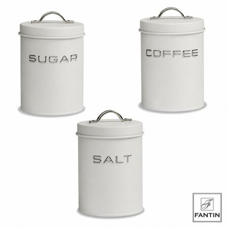 Fantin - Set 3 Barattoli da Cucina Bianchi in Latta "Sugar Coffee Salt" Ø11xH15 cm