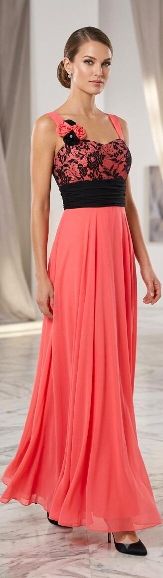 0988 Abito in chiffon foderato con corpetto in pizzo