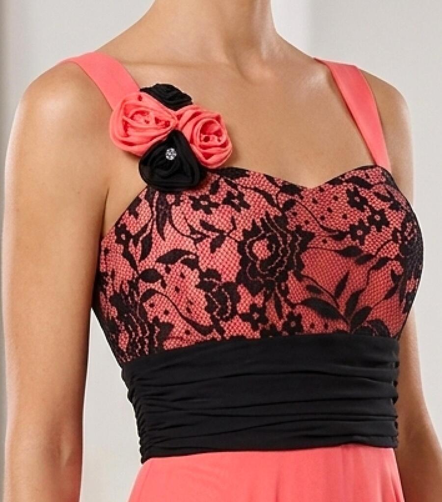 0988 Abito in chiffon foderato con corpetto in pizzo