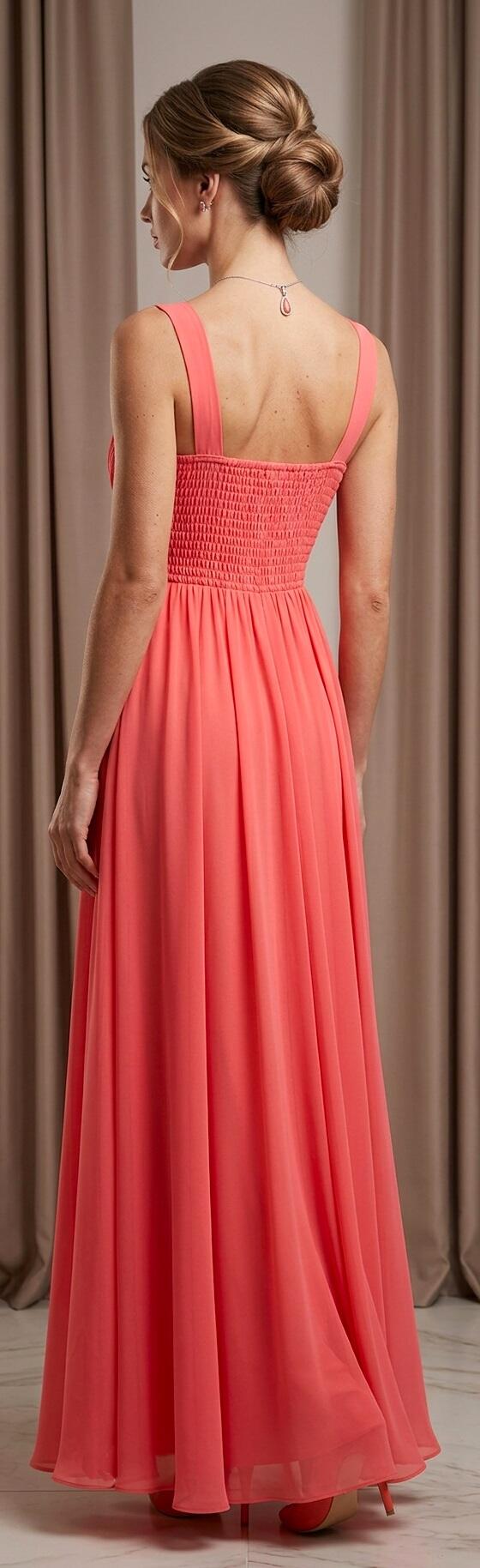 0988 Abito in chiffon foderato con corpetto in pizzo