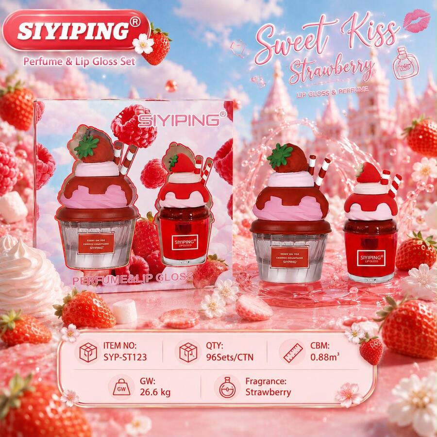 Siyiping Set Perfume & Lip Gloss Sweet Kiss Strawberry