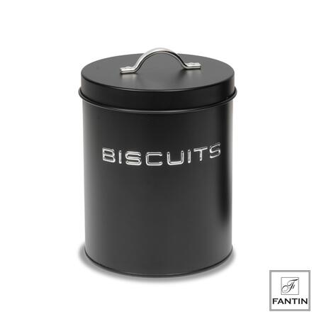 Fantin - Biscottiera Nera in Latta "Biscuits" Ø13,5xH17,5 cm