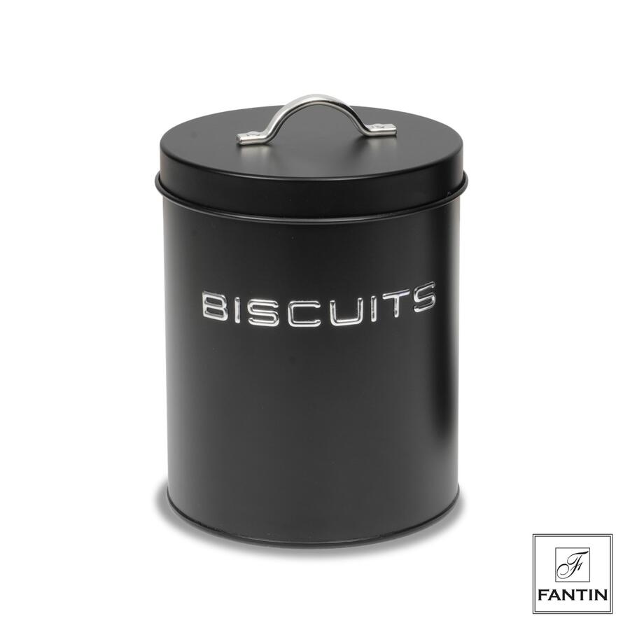 Fantin - Biscottiera Nera in Latta "Biscuits" Ø13,5xH17,5 cm