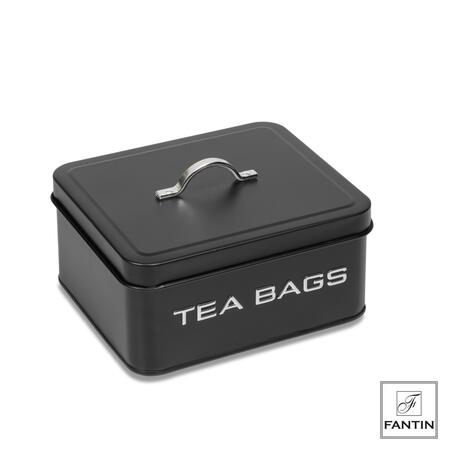 Fantin - Contenitore Bustine Tea Nero in Latta "Tea Bags" 18x15,5xH8 cm