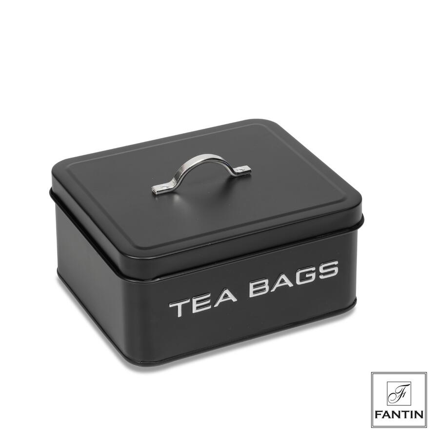 Fantin - Contenitore Bustine Tea Nero in Latta "Tea Bags" 18x15,5xH8 cm