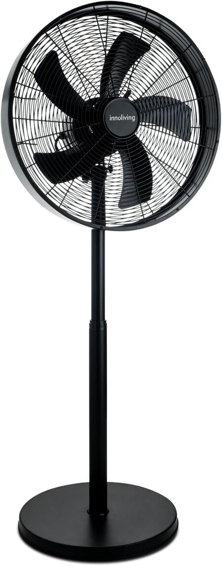 Innoliving Ventilatore Metallo INN-530B/529B, Tavolo o Piantana, Diametro 35-45 cm, 3 Velocità, Modalità Oscillazione, Struttura Robusta Metallo Nero, Inclinazione Regolabile 35-50W (Piantana 120cm)