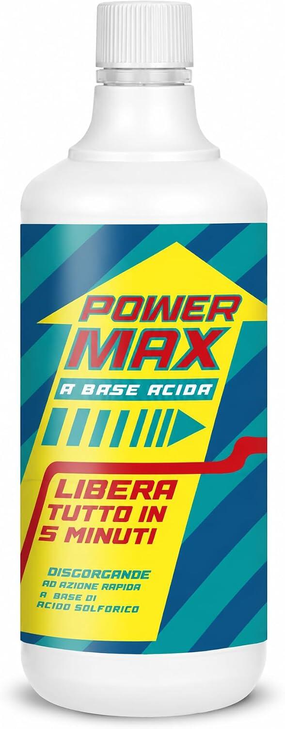 MAX POWER Professional Disgorgante Professionale per Scarichi a Base di Acido Solforico Liquido Potente per Sturare Tubi e Scarichi Ostruiti 750ml 