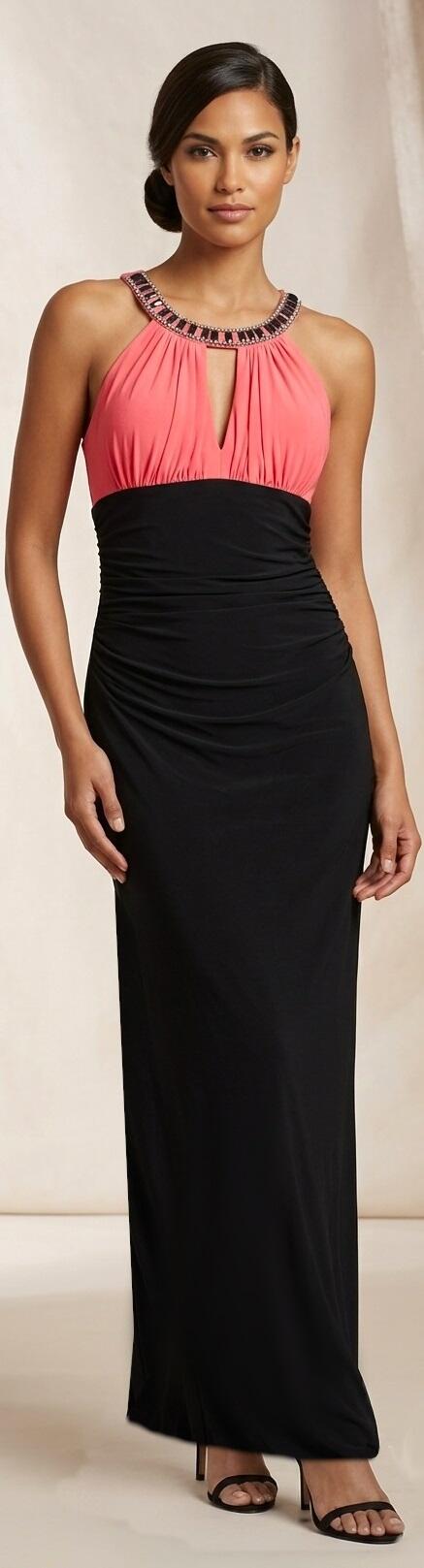 0993 Abito lungo a tubino in maglina jersey elastica con dettagli preziosi e pences orizzontali