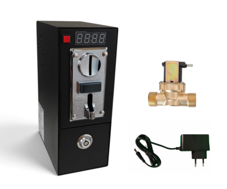 Minuterie de Douche Multimonnaie avec Électrovanne 12V CC et Fonction Pause – Commande pour 1 Douche