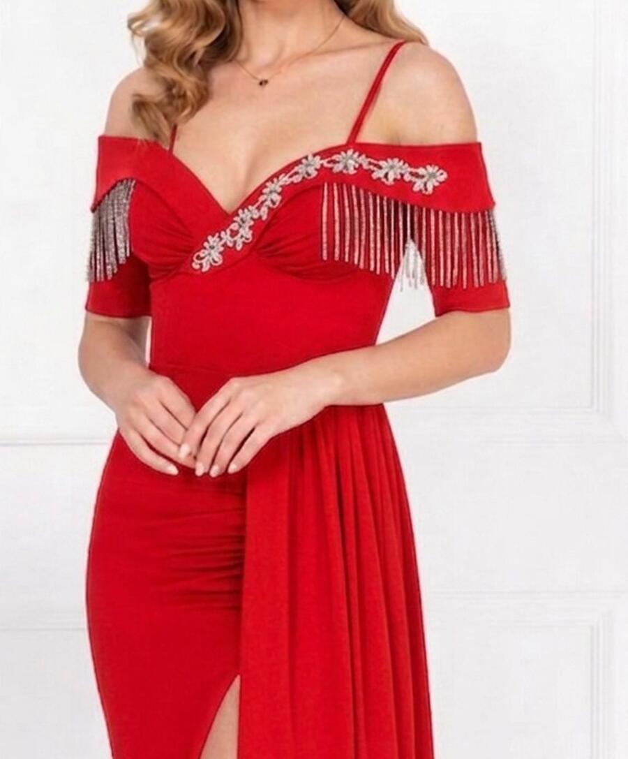 0982R Abito con spacco e pannello laterale con scollatura aperta a cuore