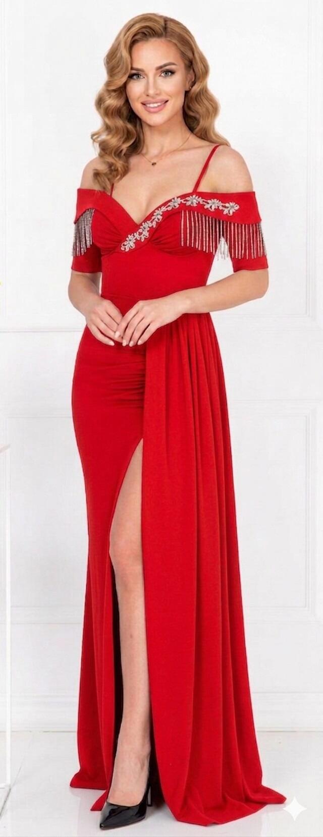 0982R Abito con spacco e pannello laterale con scollatura aperta a cuore