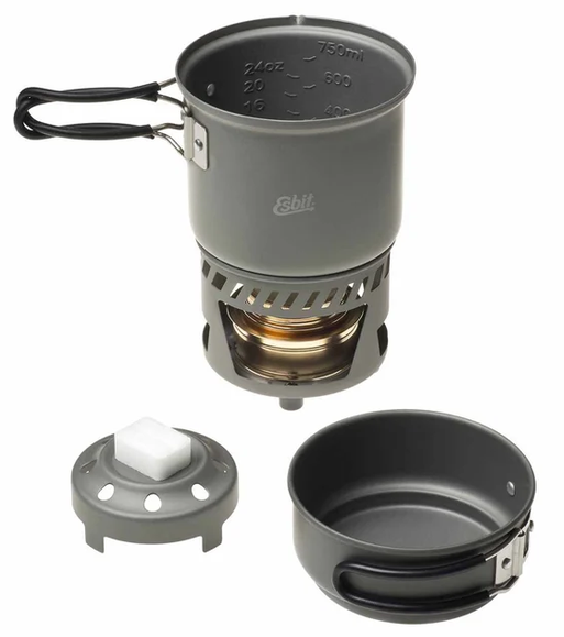 ESBIT COOKSET Con Bruciatore ad Alcool 985 ml + 470 ml in Alluminio Anodizzato