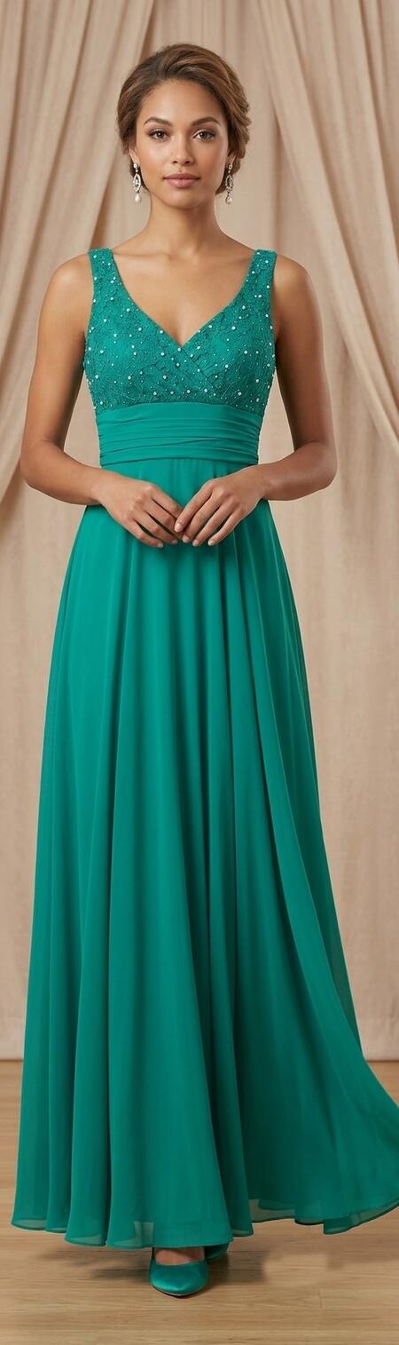0998 Abito in chiffon foderato con corpetto in pizzo