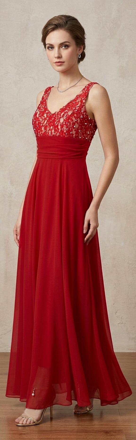 0998 Abito in chiffon foderato con corpetto in pizzo