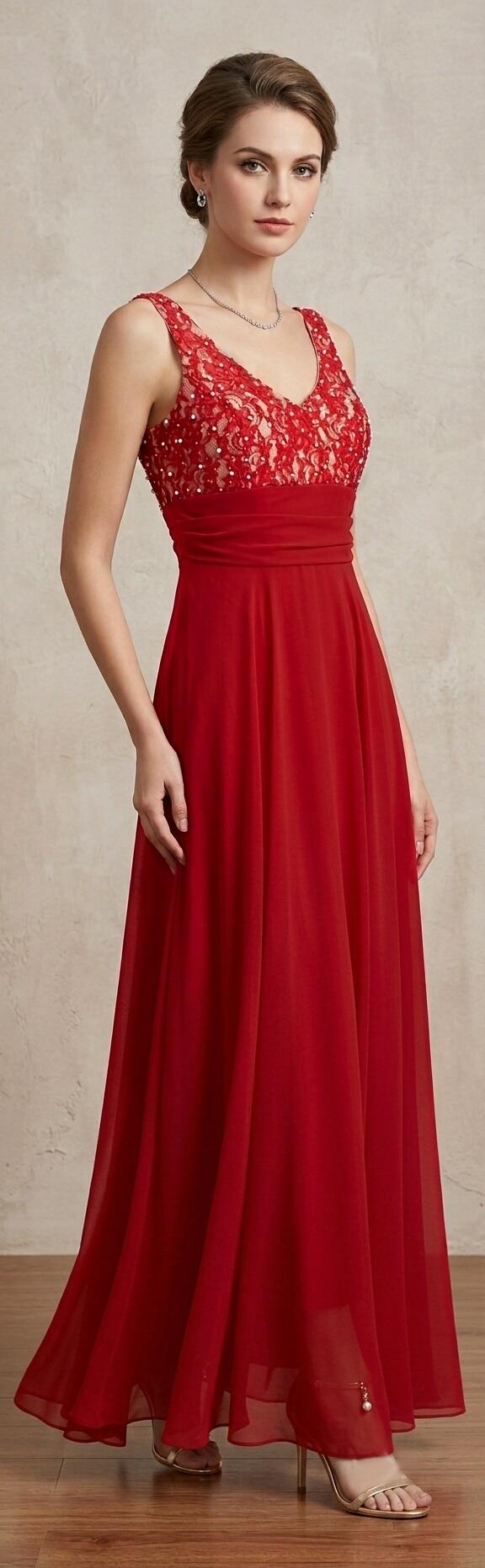 0998 Abito in chiffon foderato con corpetto in pizzo