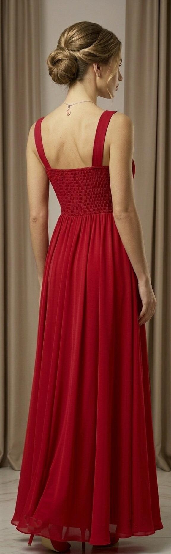 0998 Abito in chiffon foderato con corpetto in pizzo