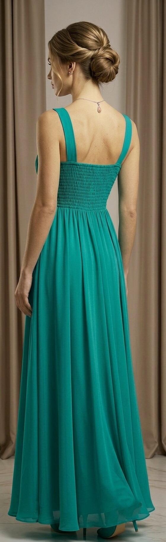 0998 Abito in chiffon foderato con corpetto in pizzo
