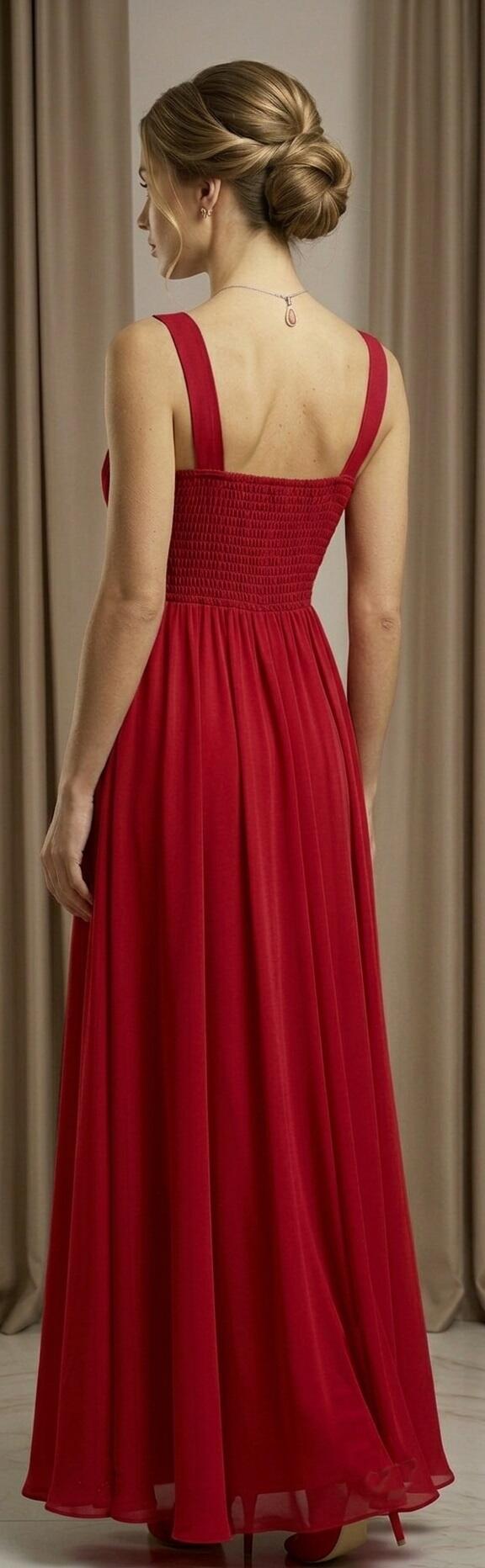 0998 Abito in chiffon foderato con corpetto in pizzo