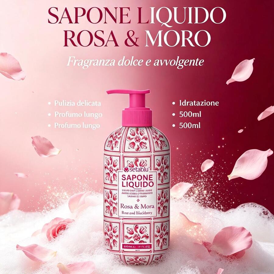  Seta Blu Sapone Liquido da 500 ml Rosa & Mora