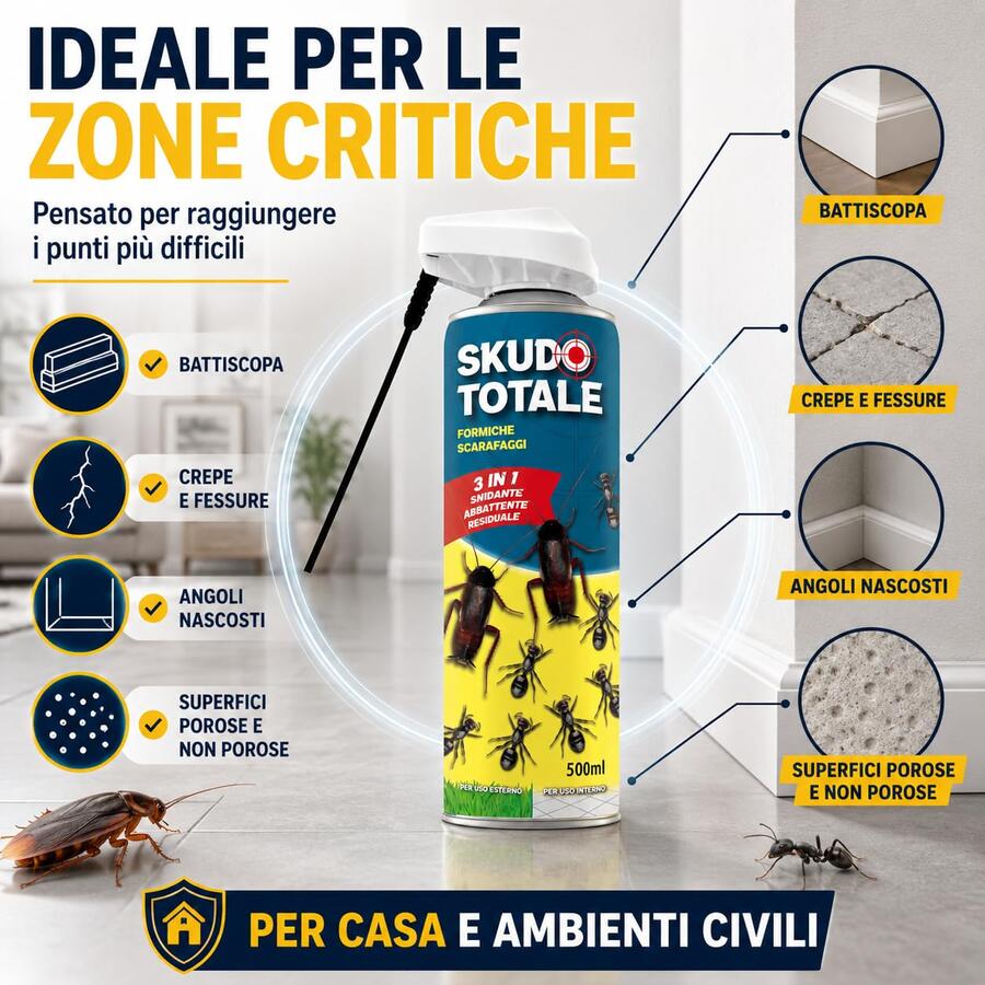 Adama Skudo Totale Insetticida Spray Elimina Scarafaggi Formiche Disifenstante 500ml