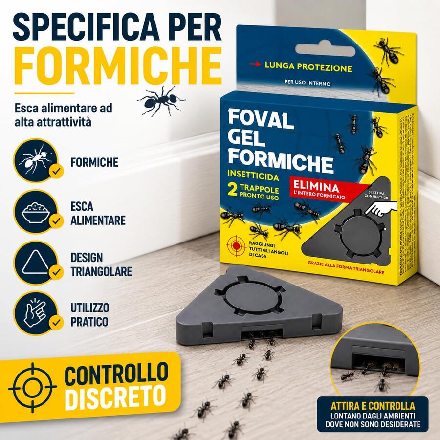 2 Trappole Adama Foval Gel Trappola Per interni Formiche Insetticida 10g