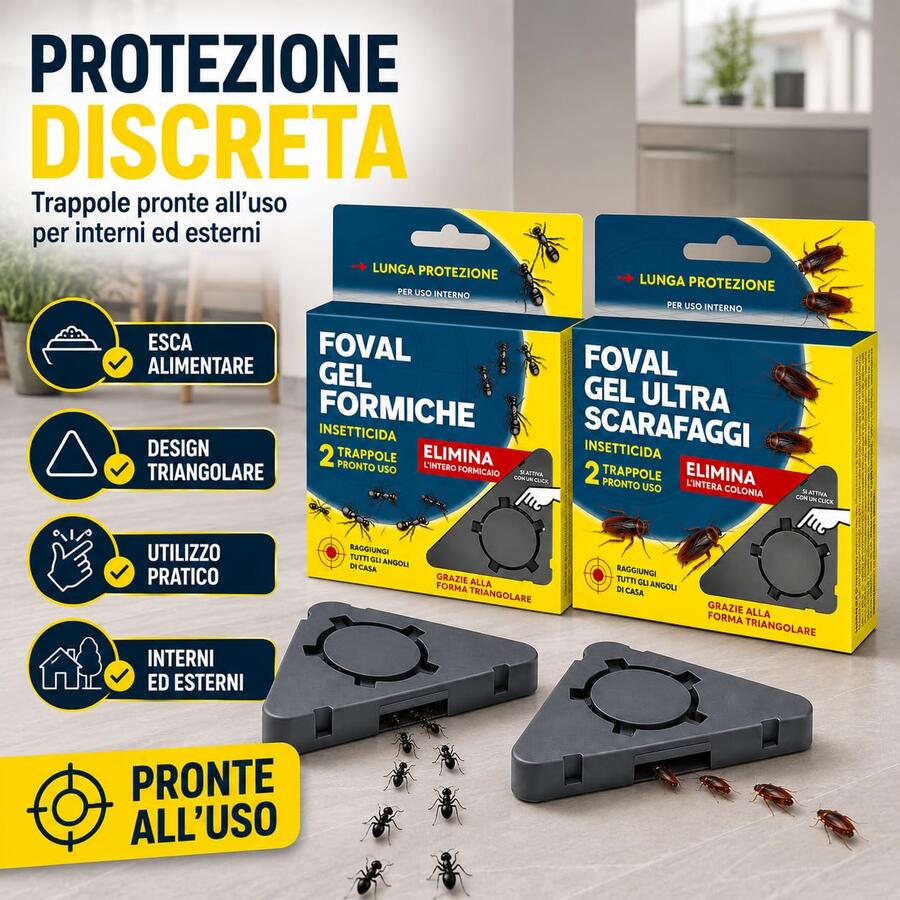 2 Trappole Adama Foval Gel Trappola Per interni Formiche Insetticida 10g