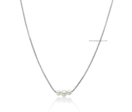 PCL6628 Girocollo in Argento con 3 Perle centrali