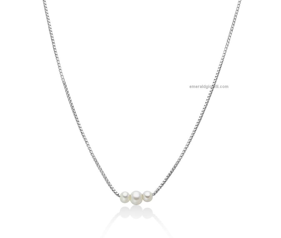PCL6628 Girocollo in Argento con 3 Perle centrali