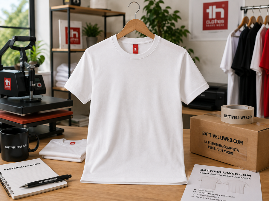 Maglietta Maniche Corte T-Shirt LUANDA Bianca Personalizzabile TH CLOTHES