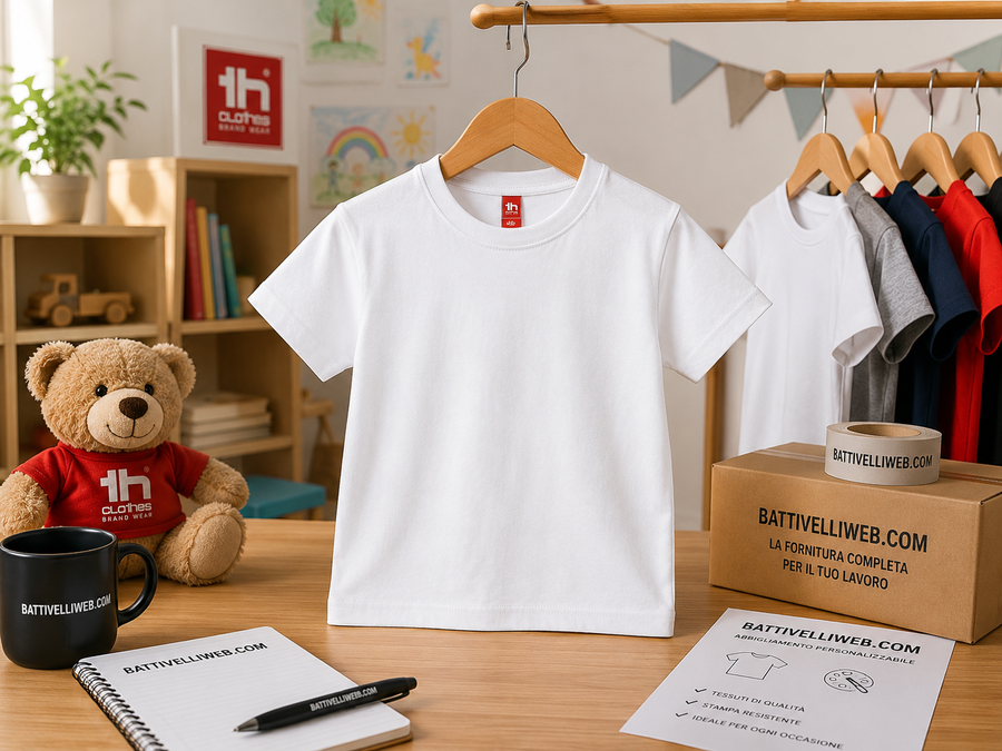 Maglietta Maniche Corte per Bambini T-Shirt Kids Bianca QUITO Personalizzabile TH CLOTHES