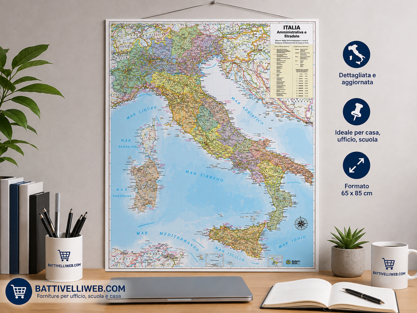 Cartina Geografica Murale ITALIA 65 x 85 cm BELLETTI