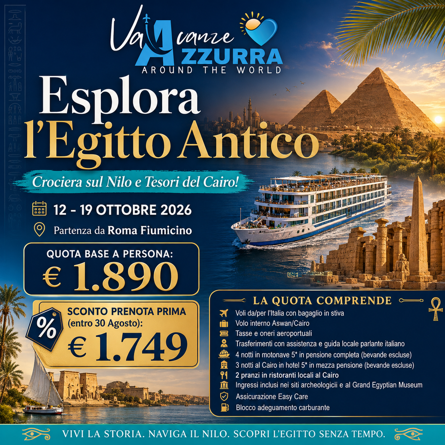 12 OTTOBRE 2026 | 8 GIORNI EGITTO CLASSICO CROCIERA + CAIRO