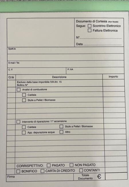 BLOCCO "DOCUMENTO DI CORTESIA NON FISCALE"