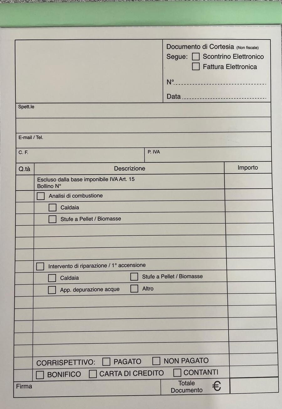 BLOCCO "DOCUMENTO DI CORTESIA NON FISCALE"