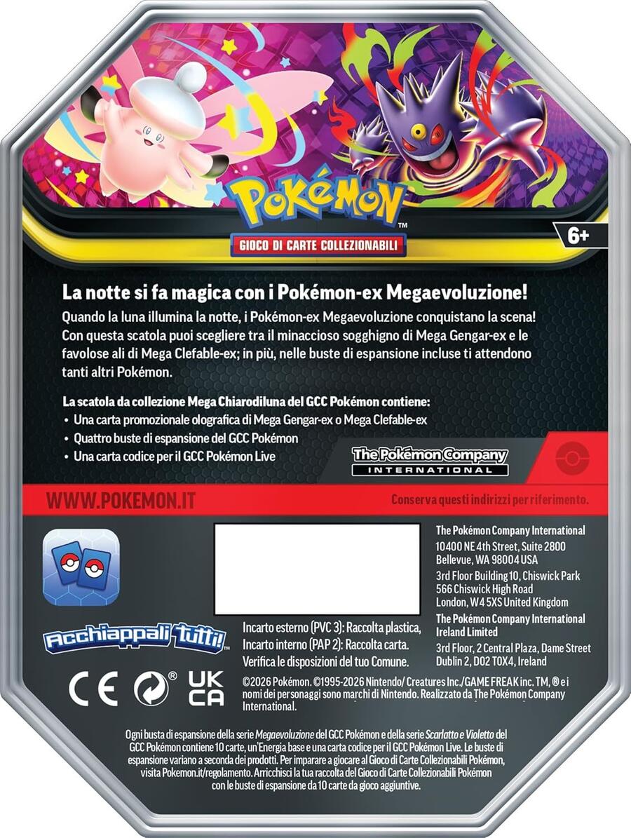 Pokémon: scatola da collezione Mega Chiarodiluna - Mega Gengar-Ex del GCC Pokémon (4 buste di espansione e 1 carta promozionale olografica), Edizione in Italiano
