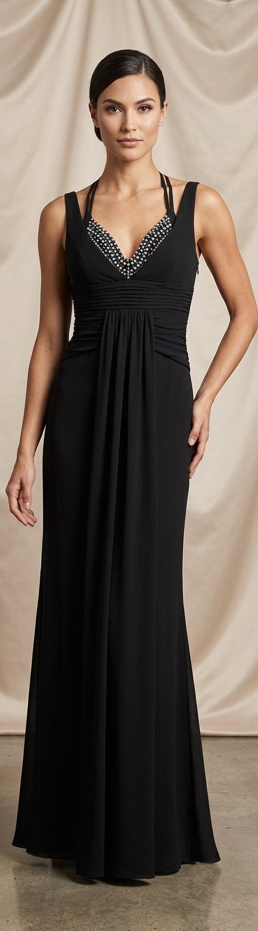 1010 Abito lungo in maglina jersey foderato con coppette con perline e strass