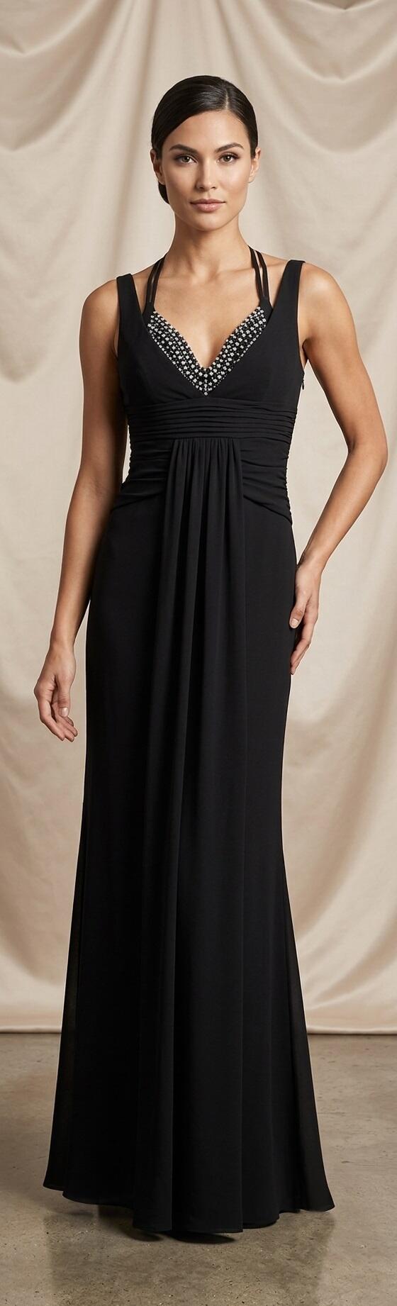 1010 Abito lungo in maglina jersey foderato con coppette con perline e strass