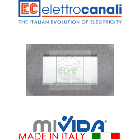 ELETTROCANALI - MV6984V-GC Placca MiVida 4 moduli vulcanizzato grigio chiaro compatibile con la serie Vimar Plana®