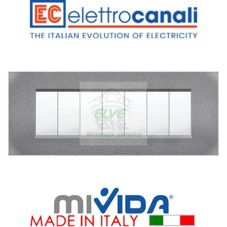 ELETTROCANALI - MV6987V-GC Placca MiVida 7 moduli vulcanizzato grigio chiaro compatibile con la serie Vimar Plana®