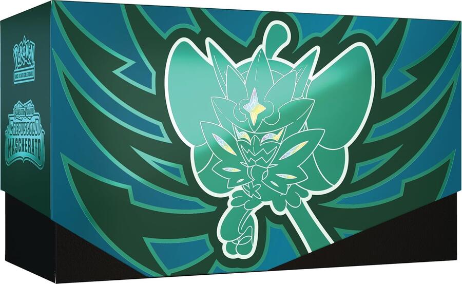 Set Allenatore Fuoriclasse dell’espans. Scarlatto e Violetto - Crepuscolo Mascherato del GCC Pokémon (1 carta promoz. di Ogerpon Maschera Turchese, 9 buste di espans. e accessori premium), italiano