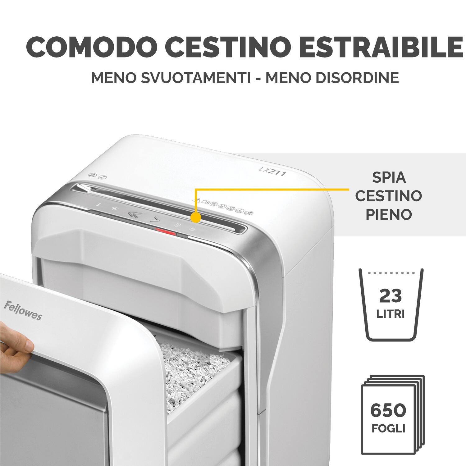 Distruggidocumenti a microframmenti LX-211 bianco Fellowes