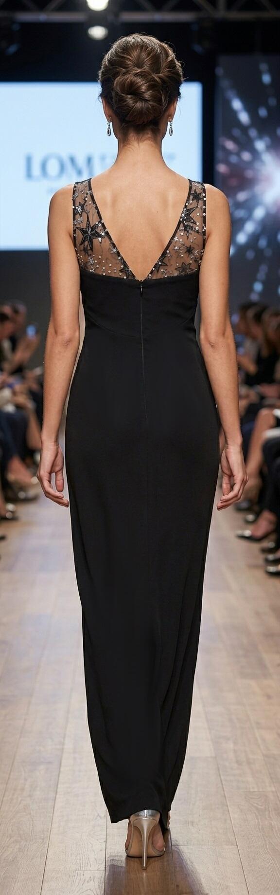 1024 Abito lungo con spacco a portafoglio in crepe con corpetto in tulle