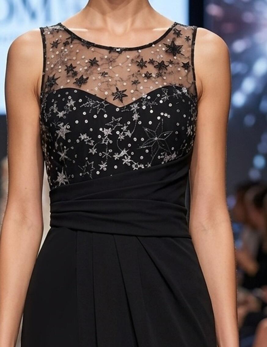 1024 Abito lungo con spacco a portafoglio in crepe con corpetto in tulle