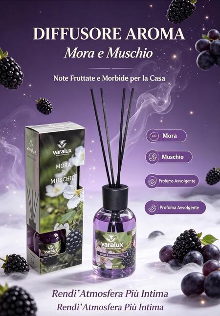 Varalux Diffusore aroma Mora e muschio da 50 Ml [Quantità minima 12 pezzi]