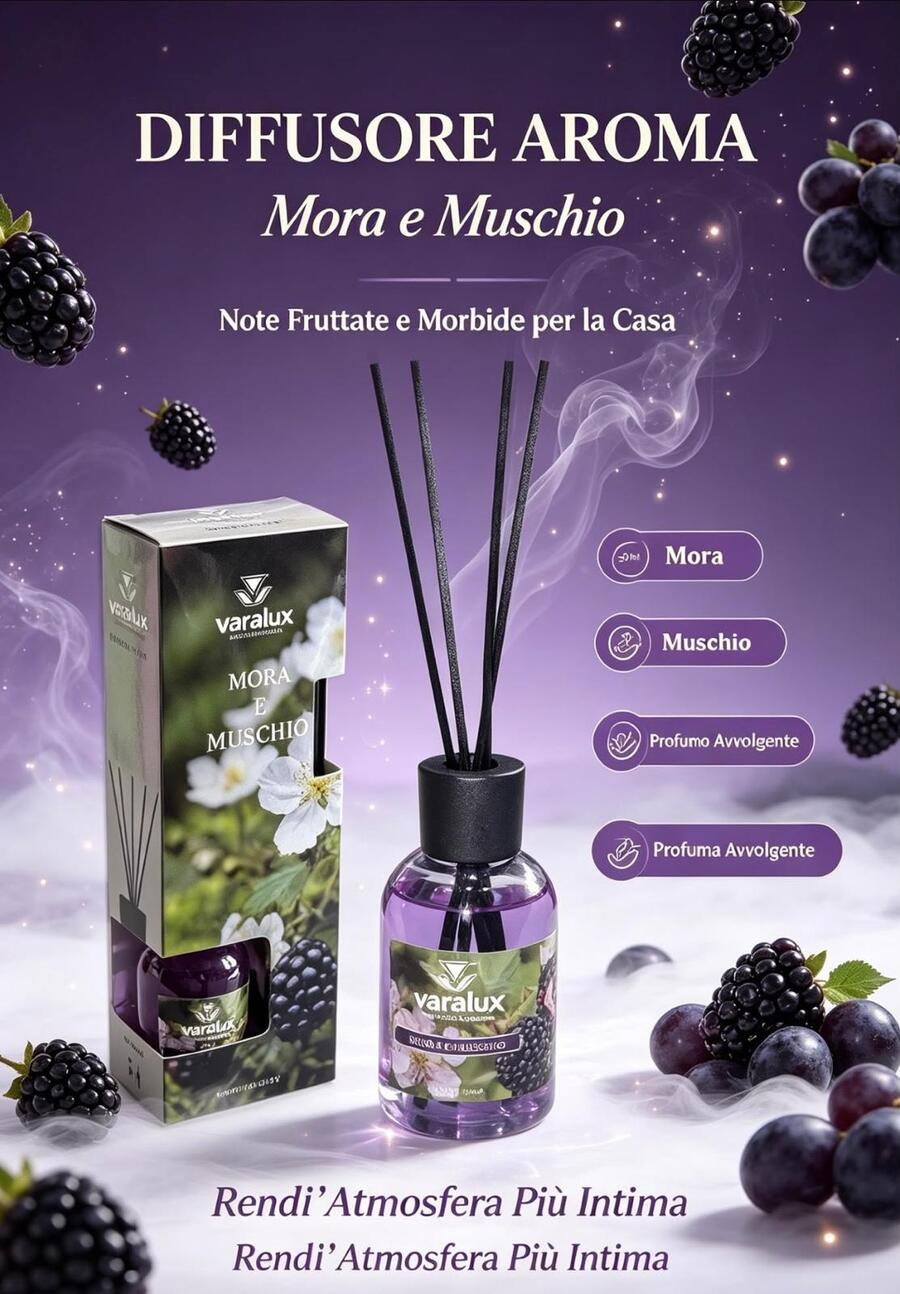 Varalux Diffusore aroma Mora e muschio da 50 Ml [Quantità minima 12 pezzi]